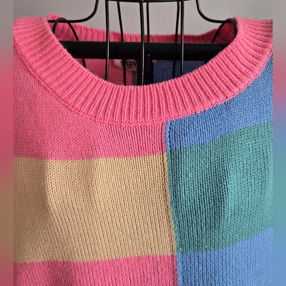 Haptics Pink and Blue Striped Color Block Knit Sweater - Picture 3 of 12
